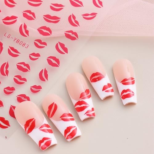 Valentine’s Day Nail Stickers Nail Decals 6PCS White Black Heart Nail Sexy Lips
