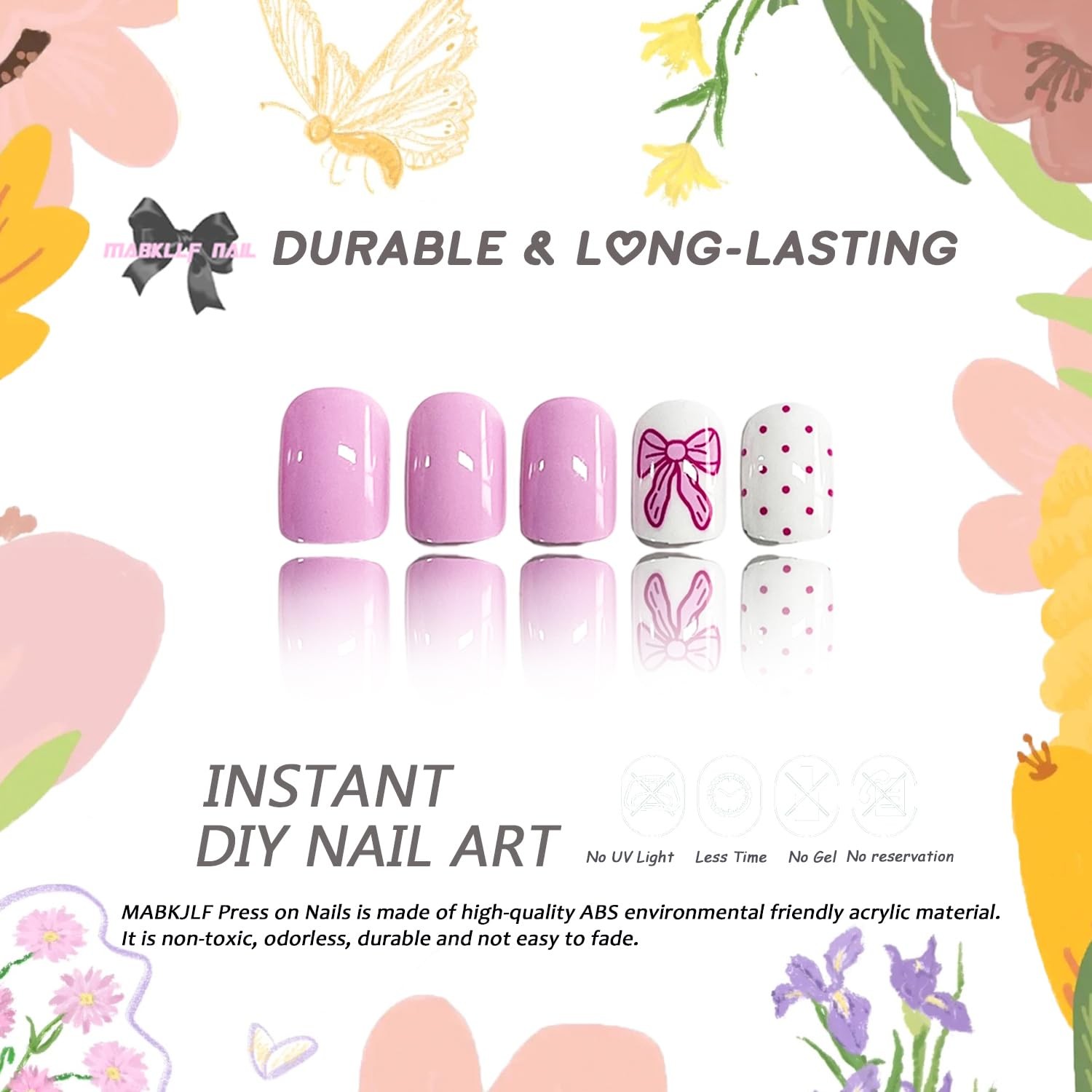 Cute Short Square Press on Nails Petite Fake Nails Cute False Nails with Polk…