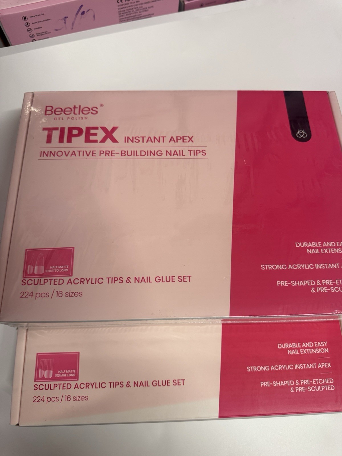 Beetles TIPEX Instant Apex Nail Tips 2 Pack 224PCS Each Stiletto + Square New