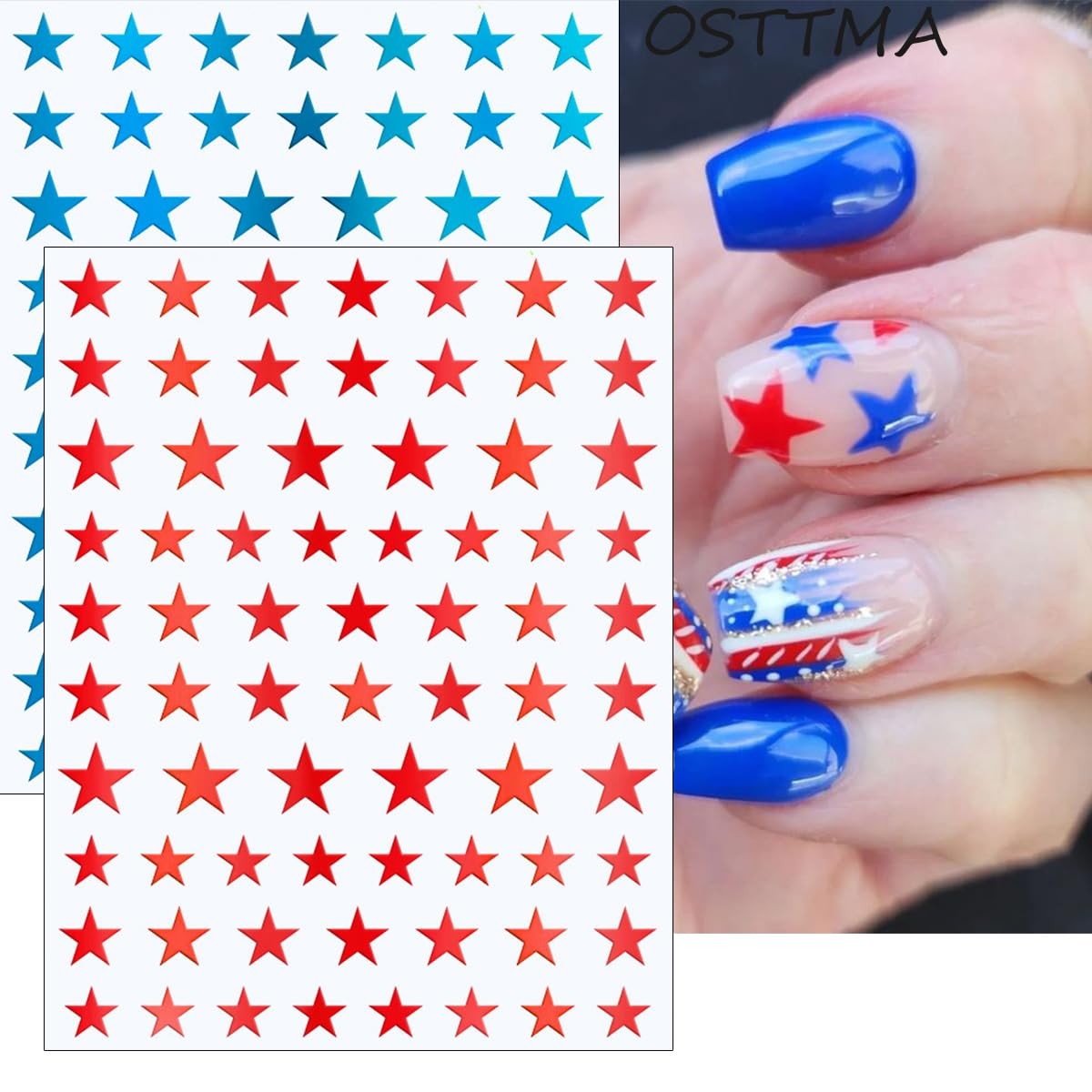 4th of July Nail Art Stickers, 6 Sheets Shiny Star Nail Decals 3D -Adhesive R…
