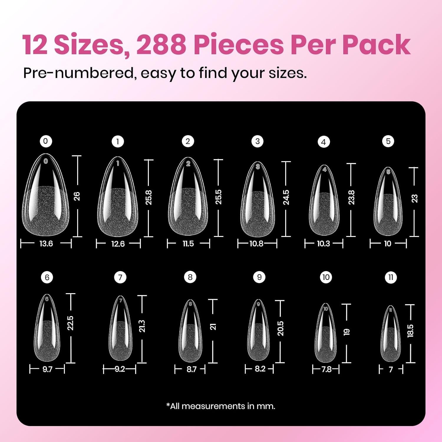 Beetles Gel Nail Kit Etch-X, Almond Medium, 288pcs 12 Sizes Nail tips, with 1…