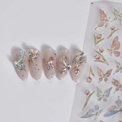 Butterfly Nail Art Stickers 5D Embossed Nail Decals Bronzing Butterfly style3