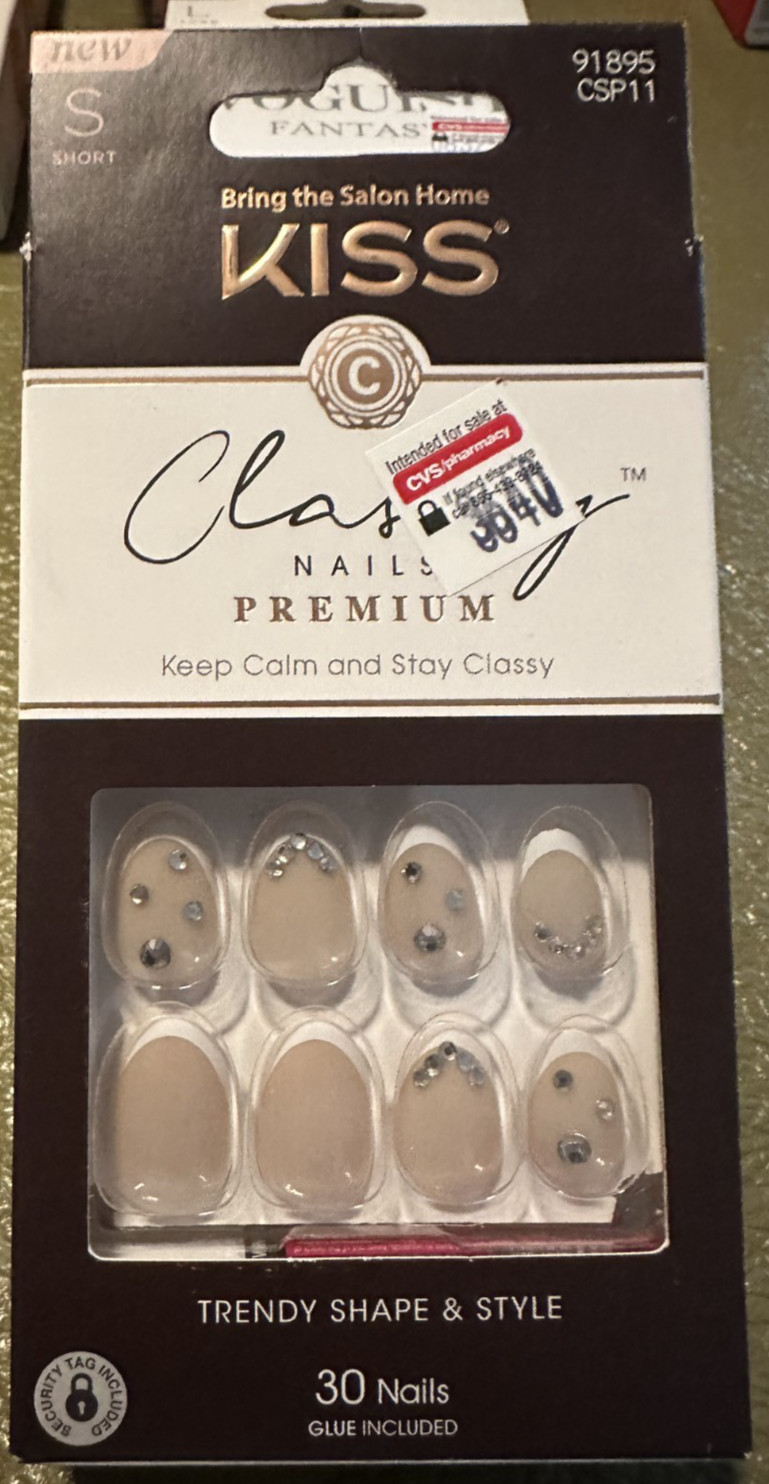 Kiss Nails Classic Glue or Press on Manicure Small Almond Premium jewel French