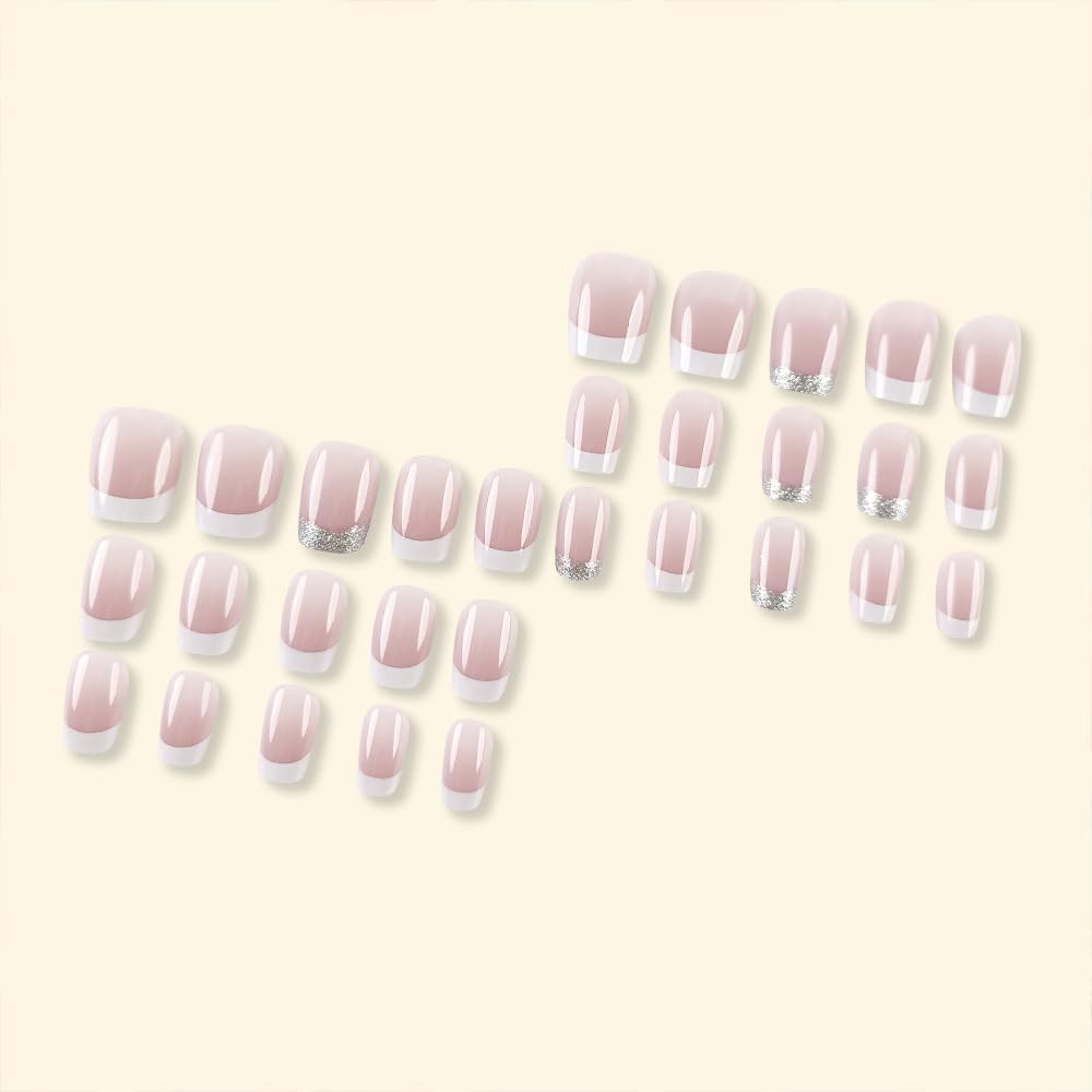 24Pcs White French Tip Press on Nails Short Square 1 Fl Oz (Pack of 1), W5