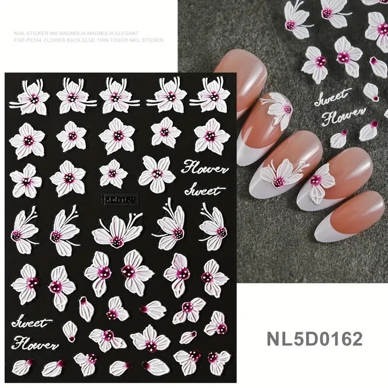 Nail Art Stickers – White & Purple Floral Lace Flower Design for Elegant Nails