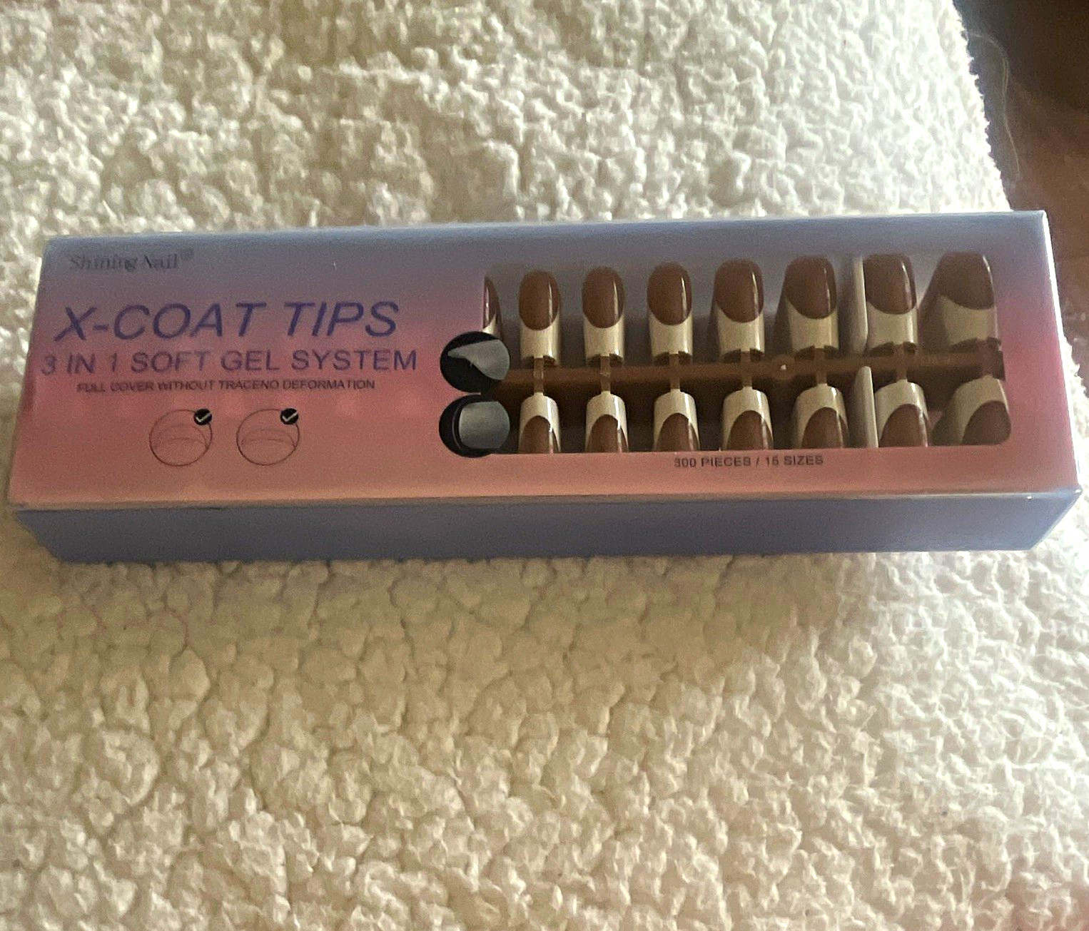 X-Coat Tips 3-in-1 Soft Gel Full Cover French Tips Almond color, 300 pieces