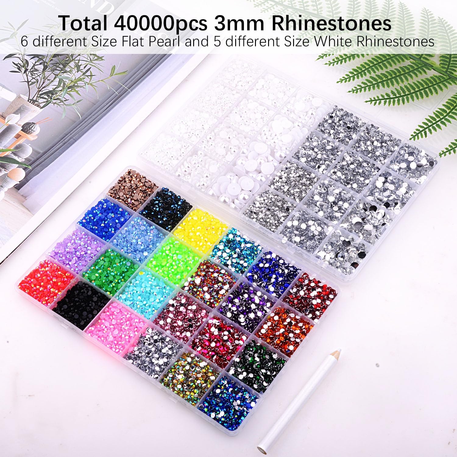 40000Pcs Gems for Crafting,Resin Jelly Rhinestones,24 Color 3mm Flatback Gems…
