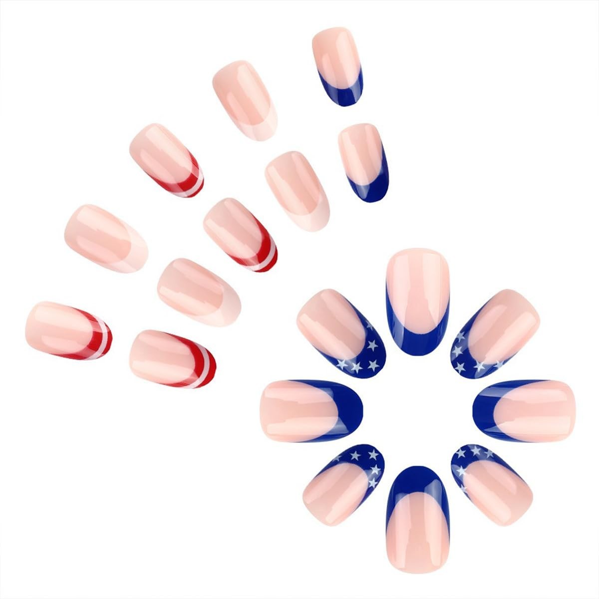 24Pcs French Tip Press on Nails Red Blue White Fake Nail Set for 4th of July