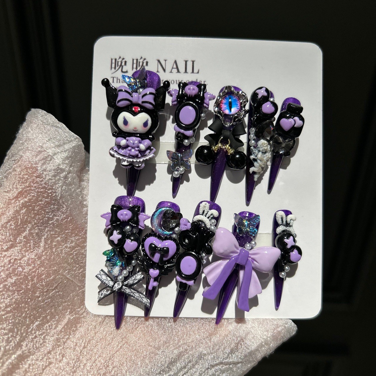 Kuromi 5.0 Dark Luxury Handmade Press On Nails Cute Cartoon Nail Tips