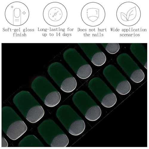 French Tip Gel Nails Strips – Dark Green – 20Pcs – Clear UV – 32-Dark Green