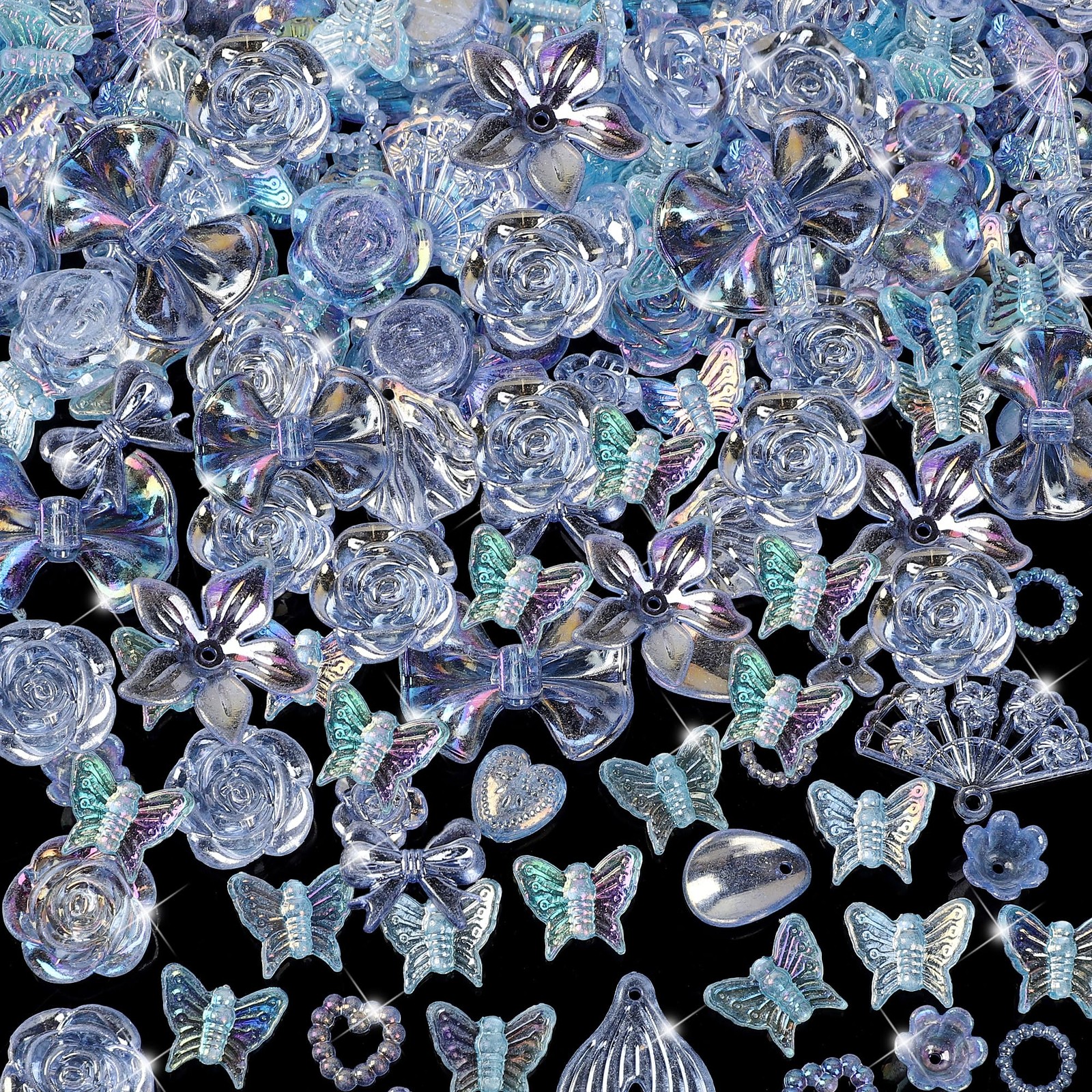 150 Pieces 3D Resin ABS Colorful Rose Flower Bows Butterfly Charms with Flatback