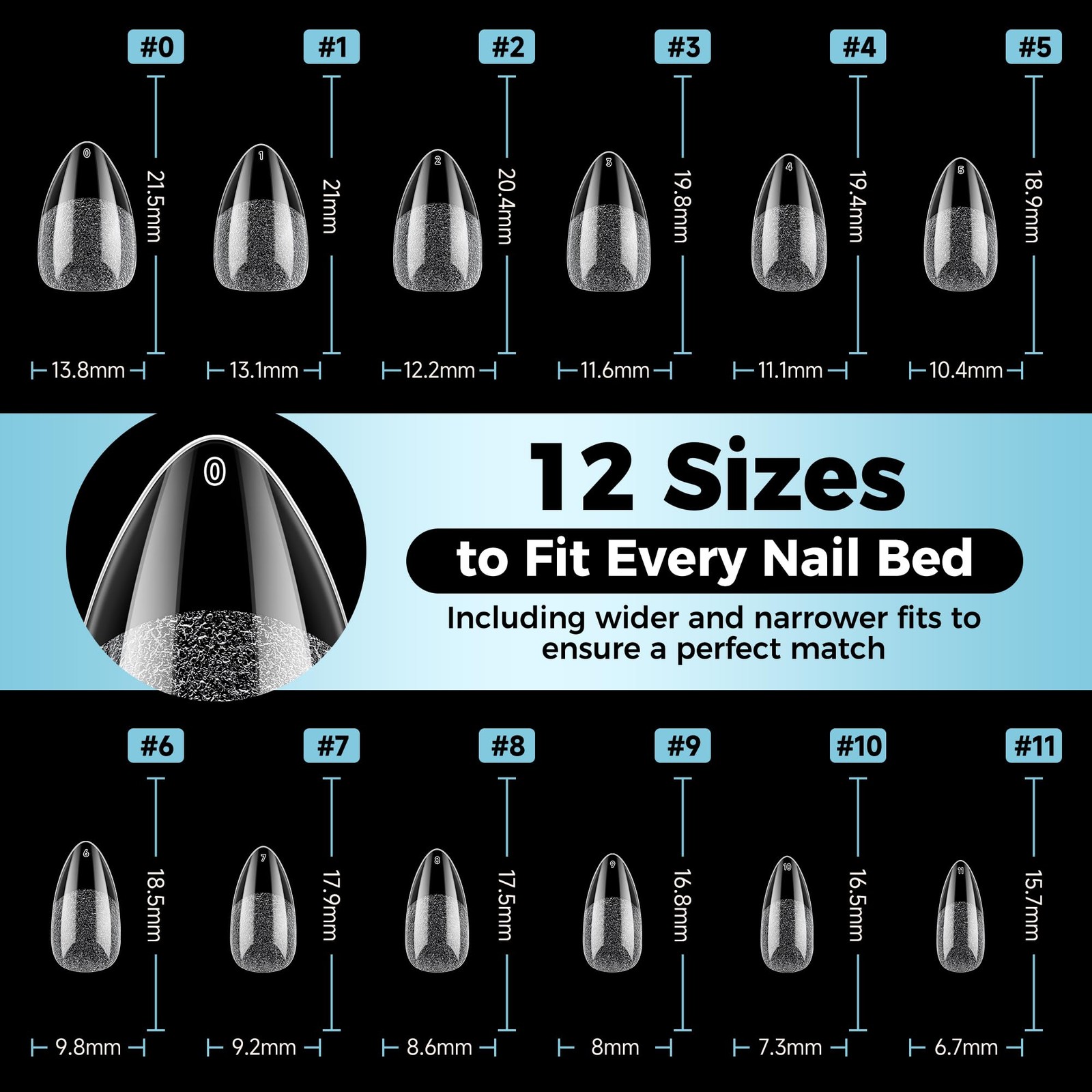 Short Almond Shape Nail Tips, Point Almond Gel x Nail Tips C1-Ponit Almond