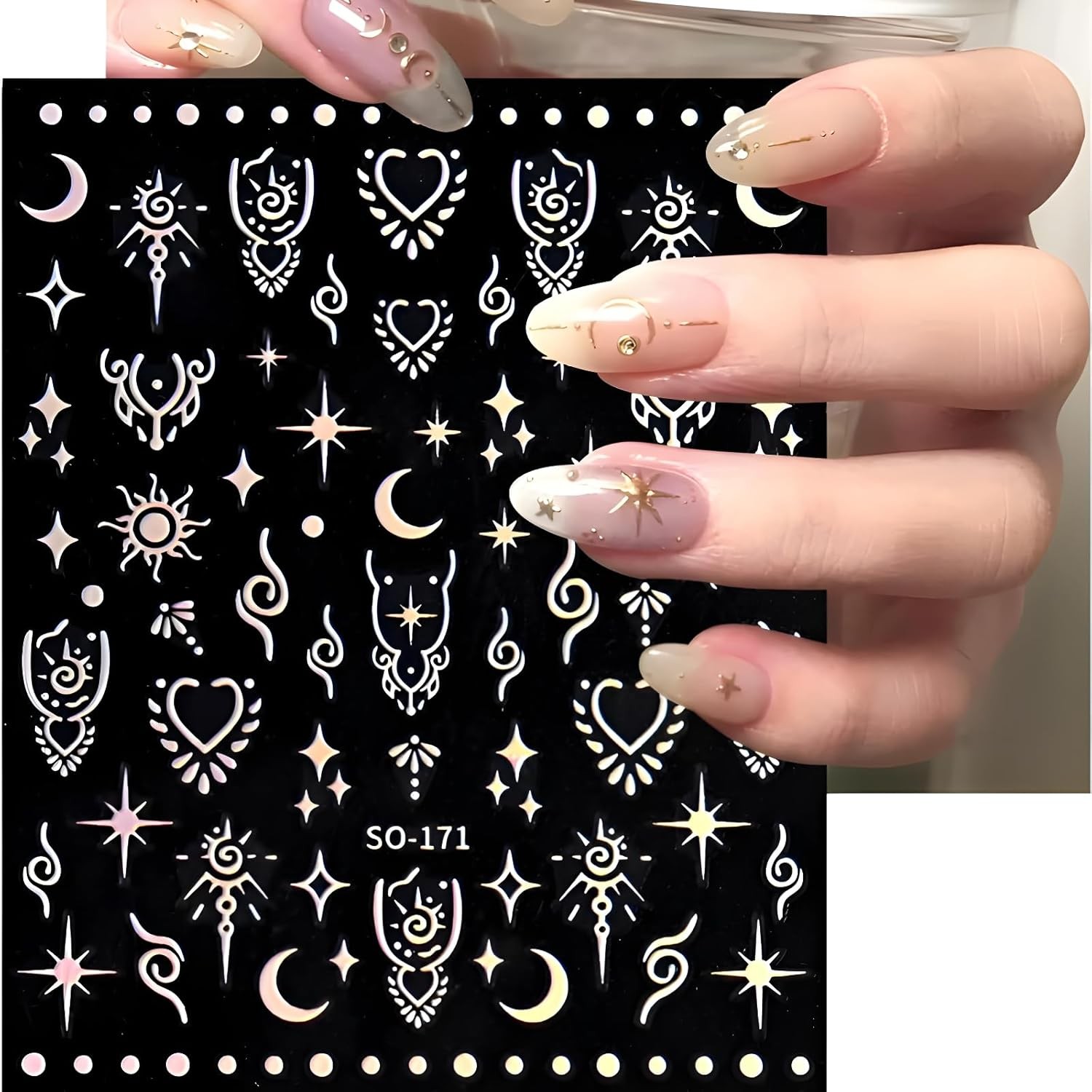 12 Sheets Star Nail Stickers for Art Gold Moon Style 3