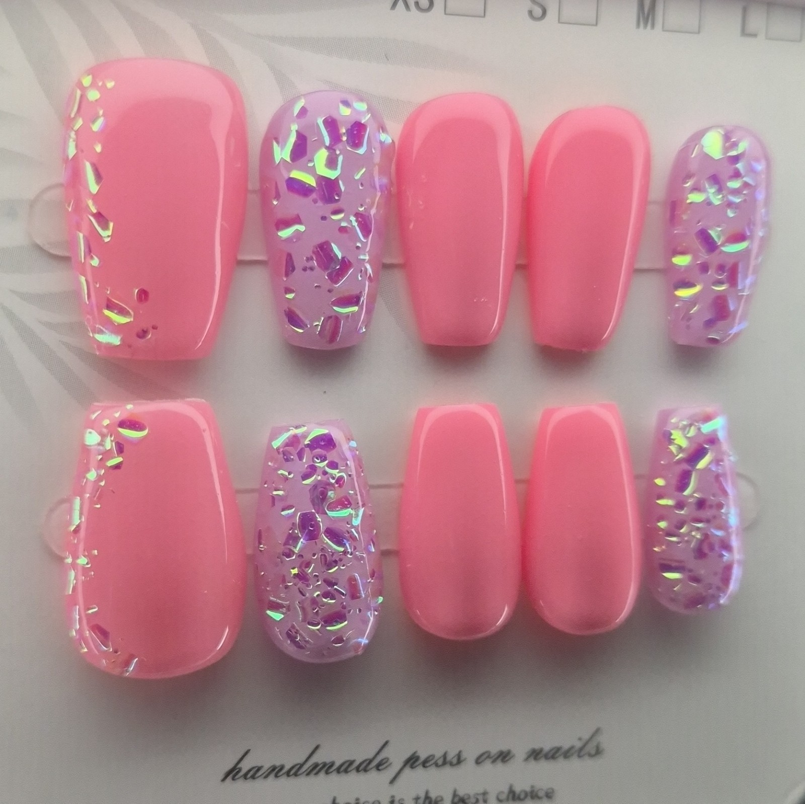 Pink Purple Glitter Coffin Press-On Nails Set Pre-Designed Full Cover