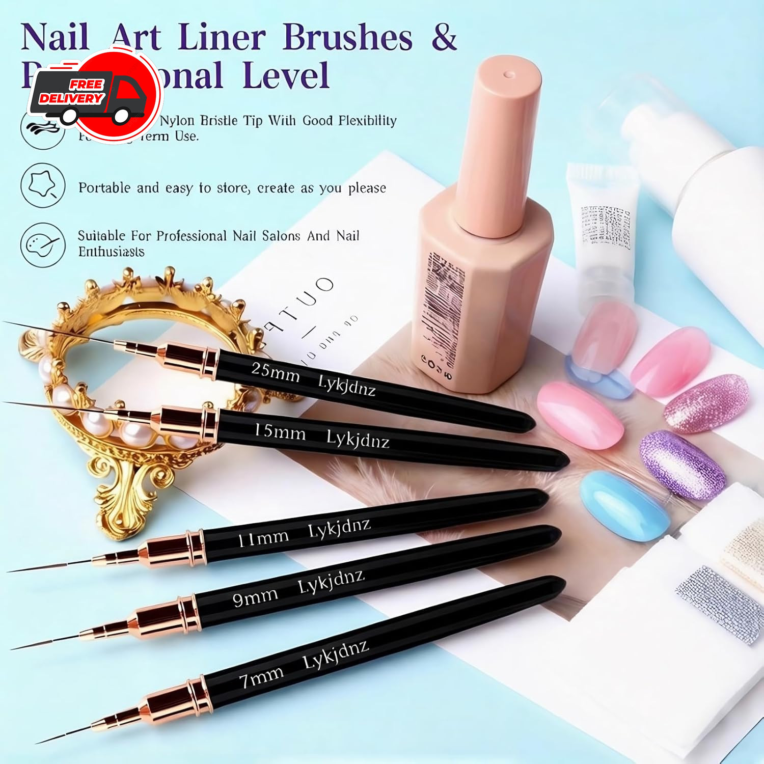 5pcs Nail Art Liner Brushes, Liner Brush For Nails Gel, Thin Nail Art Brush, Siz