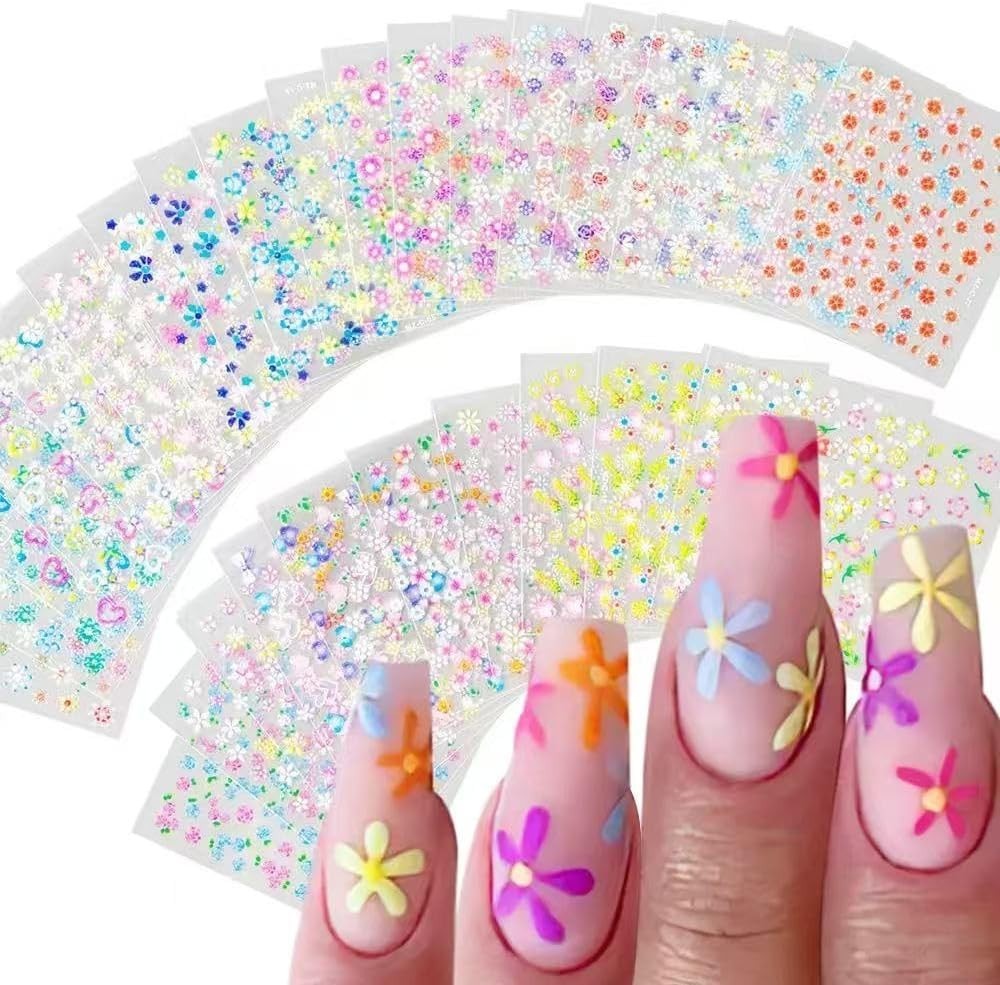 Flowers Nail Art Stickers Decals Colorful Flower Rose Daisy Cherry Blossoms N…