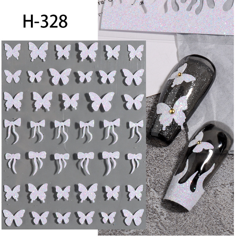 2 Sheets Reflective Sparkly Glitter Butterfly Bow Nail Art Decal Sticker NS49