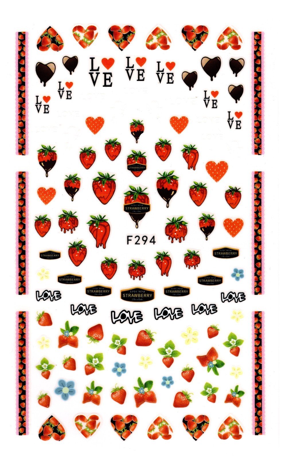 Nail Art 3D Decal Stickers strawberries in chocolate heart love flower cupidF294