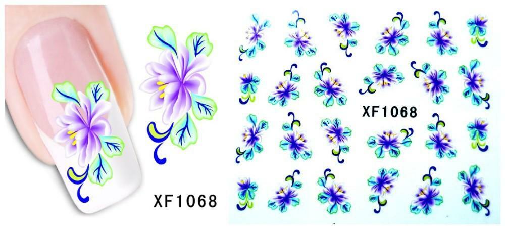 Nail Art Water Transfer Sticker Decal Stickers Pretty Flowers Purple XF1068