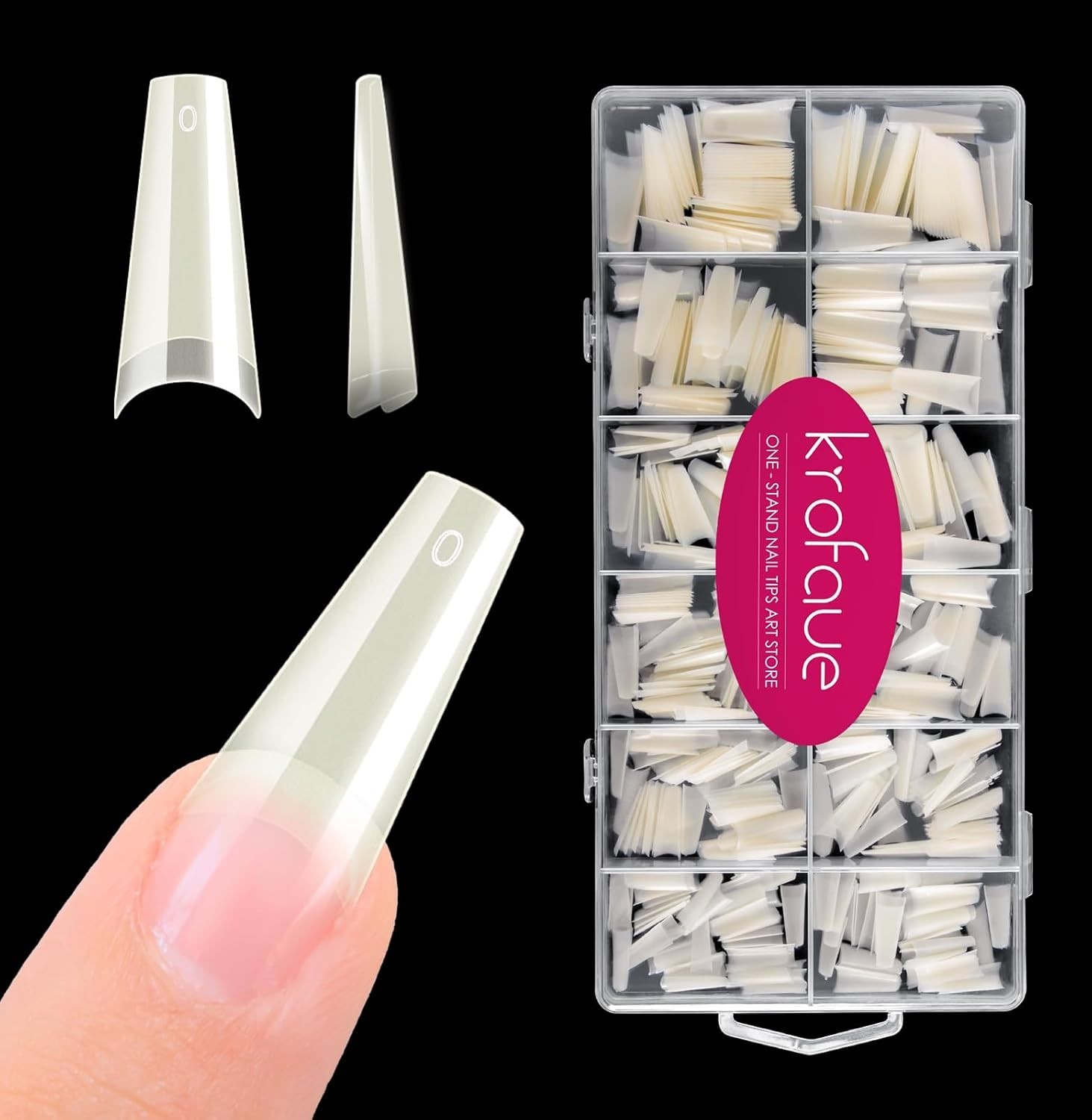 600PCS Natural Coffin Nail Tips – 12 Sizes Soft Gel Acrylic for DIY Beauty