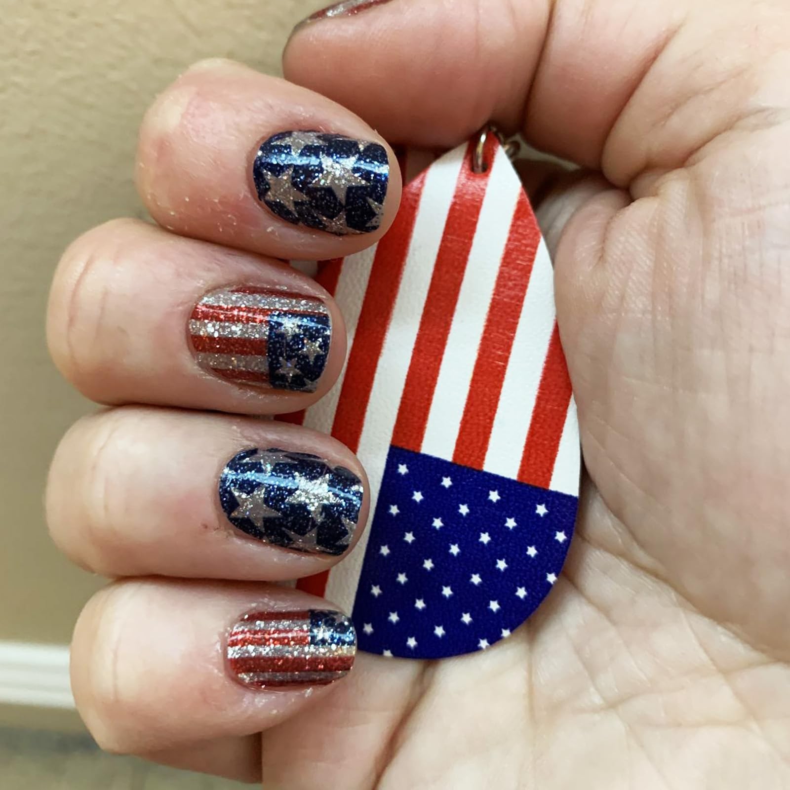American Flag Fake Nails HZJXRT Short Square Stick on Nail 24 Pcs Independenc…