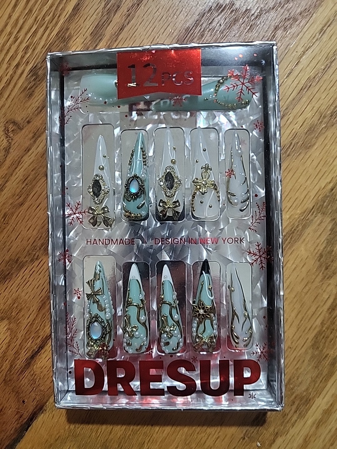 Dresup Handmade Stiletto Long Nails REGAL FEATHER ADORNMENT New/Boxed