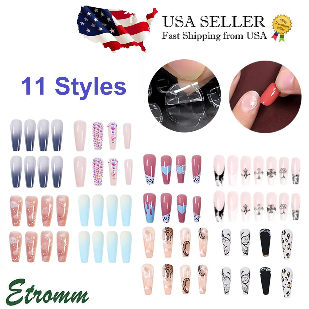 1-100 PCS French Fake False Transparent Full Cover Coffin Nail Tips Long Square