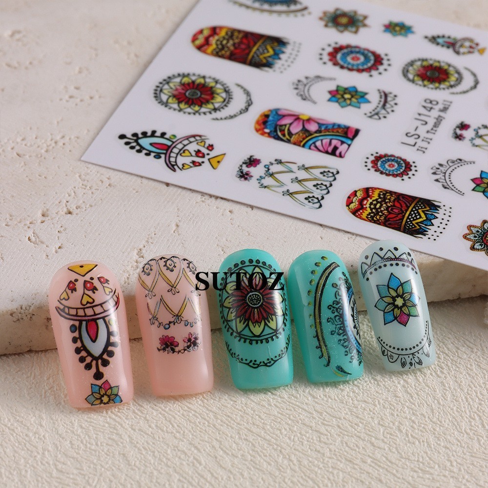 4Pcs Set Nail Art Retro Bohemian Flower Stickers Self Adhesive DIY Peel Off NH29