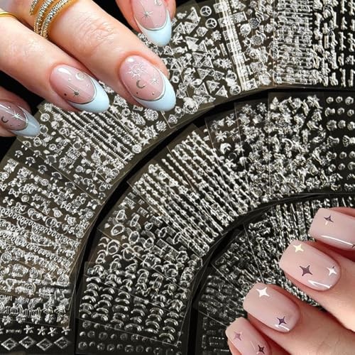30 Sheets Silver Nail Art Stickers 3D Self Adhesive Sliver Line Nail Style-6