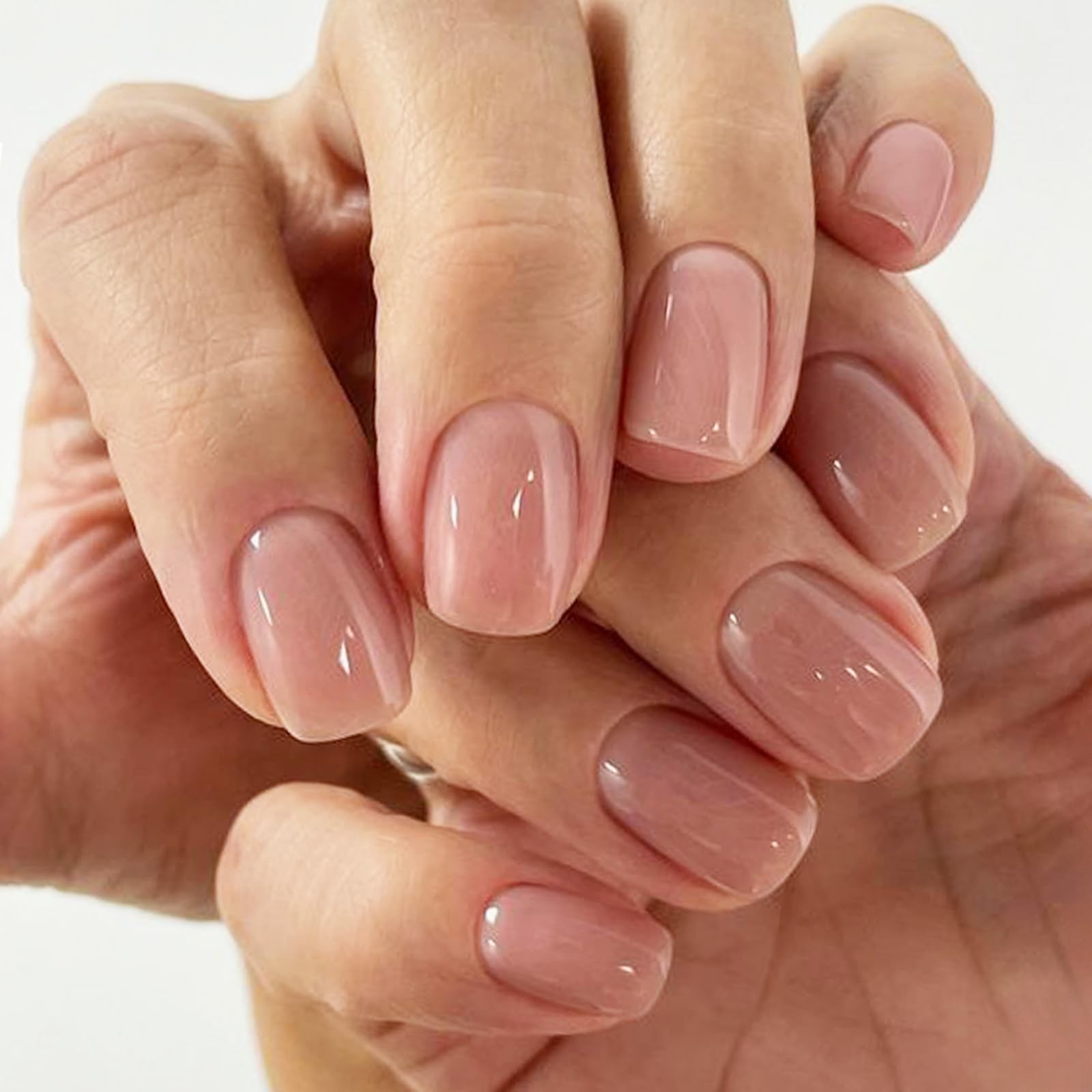 Nude Pink Short Press on Nails, Natural Extra Short Squoval Glue on Nails for…