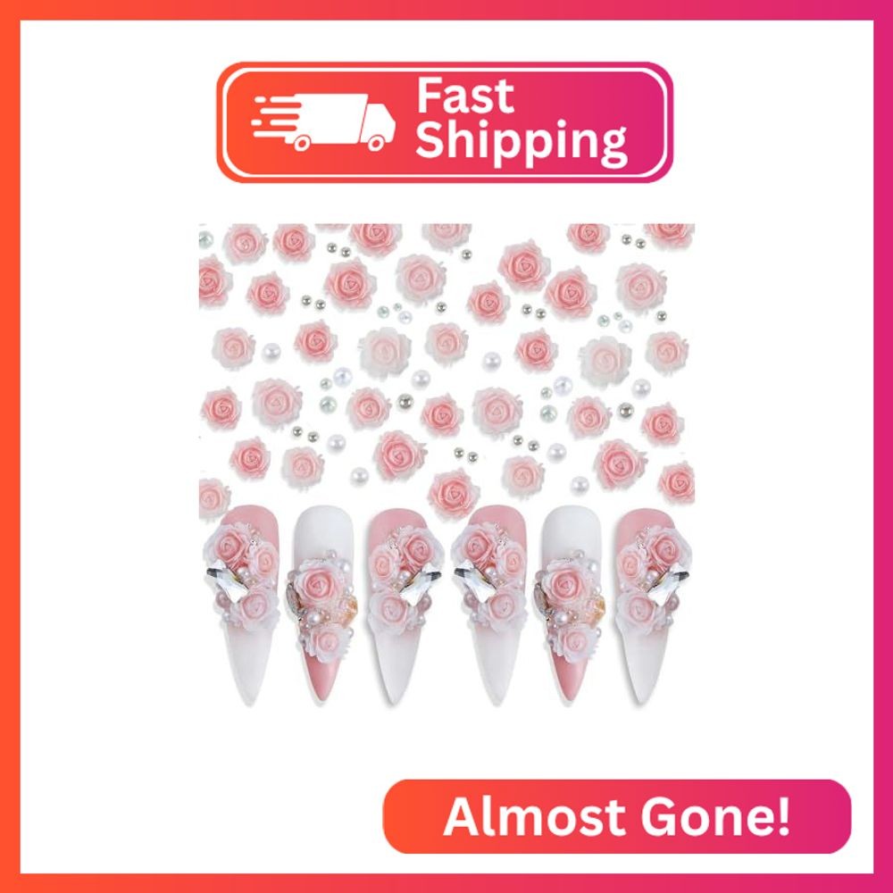 3D Pink Rose Flower Nail Charms Flower Nail Art Charms Nail Pearls Flower Charms