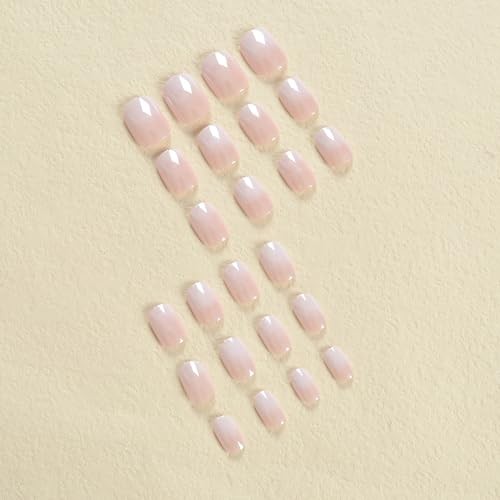 Gradient Short Press On Nails Square Chrome Acrylic Fake Nails for Women