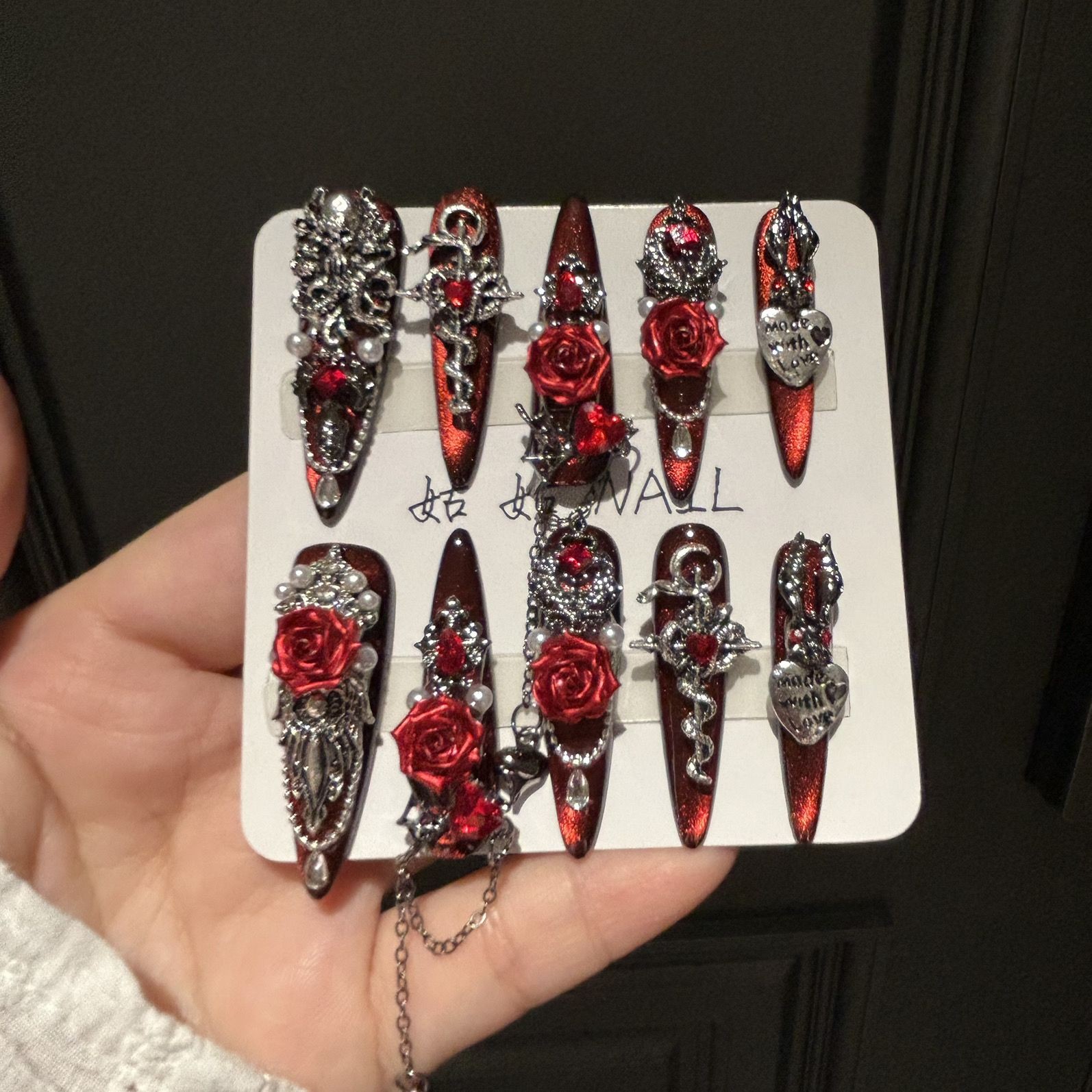 Handmade Gothic Rose Dark Nails Removable Press On Nails