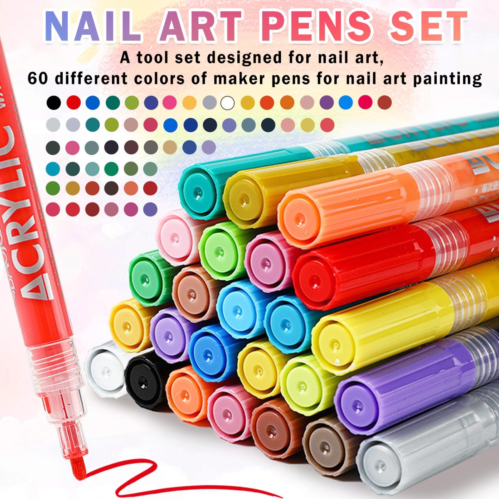 60 Colors Nail Art Pens Set – Quick-Drying Acrylic Paint Markers for DIY Manicur