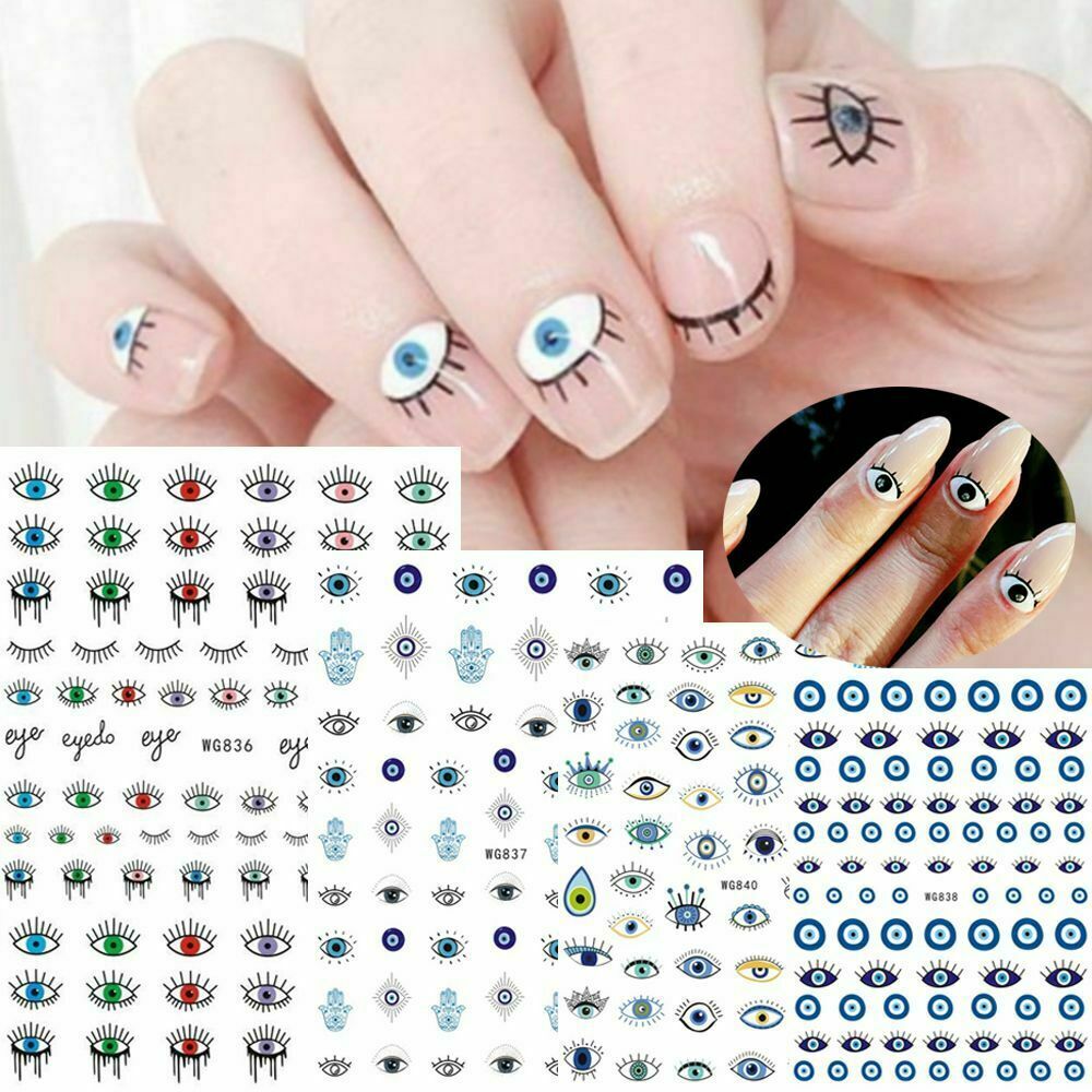 Abstract Color Evil Eye Nail Art Decal Sticker Hamsa Hand of Fatima 3D DIY NH3
