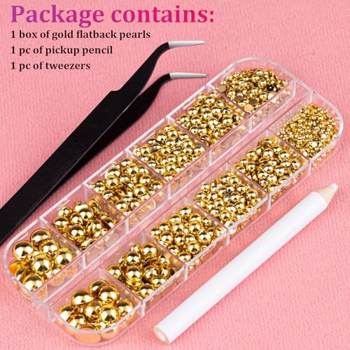 Gold Nail Charms and Gems, Half Round Flatback Pearl Nail A18 1 box gold