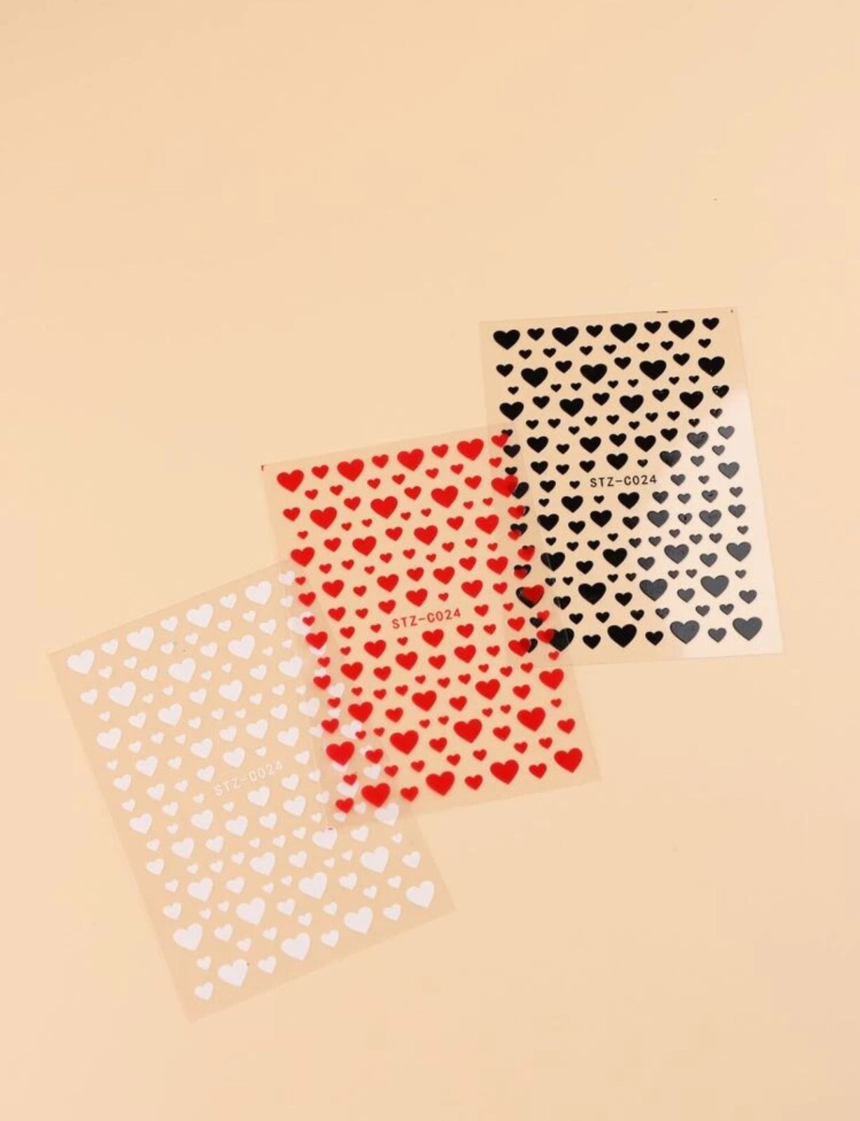 Heart Nail Art Stickers Decals Valentines Day White Red Black Love DIY mani