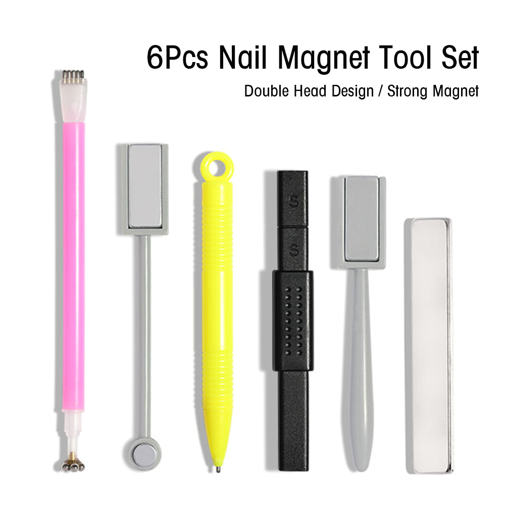 6Pcs Nail Magnet Tool Set With Double Head Flower Design Fr Cat Eye Use DIY S3T1