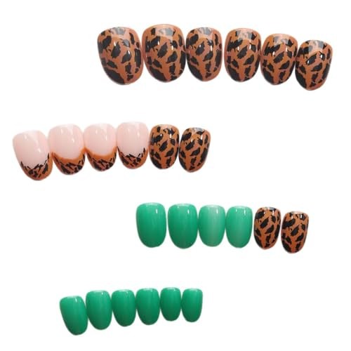 French Tip Press on Nails Short Oval Fake Nails Light Green False Nails A16