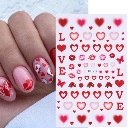 6 Sheets Red Heart Nail Stickers for Nail Art Valentines Nail Art Stickers 3D