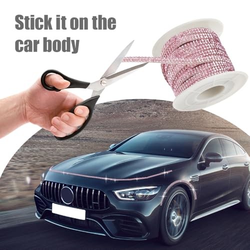 16.4Ft Bling Car Trim Self Adhesive, Glitter Car Accessories, Rhinestone Pink