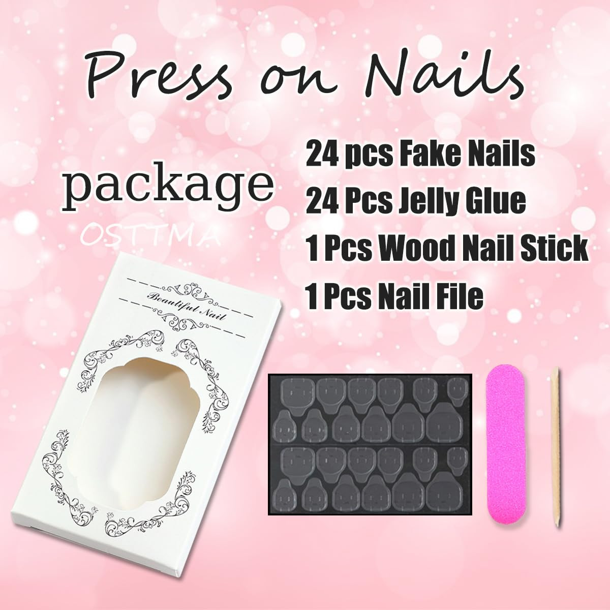 24Pcs Purple Flower Press on Nails Almond Medium Fake Nails Floral Glue on Nails