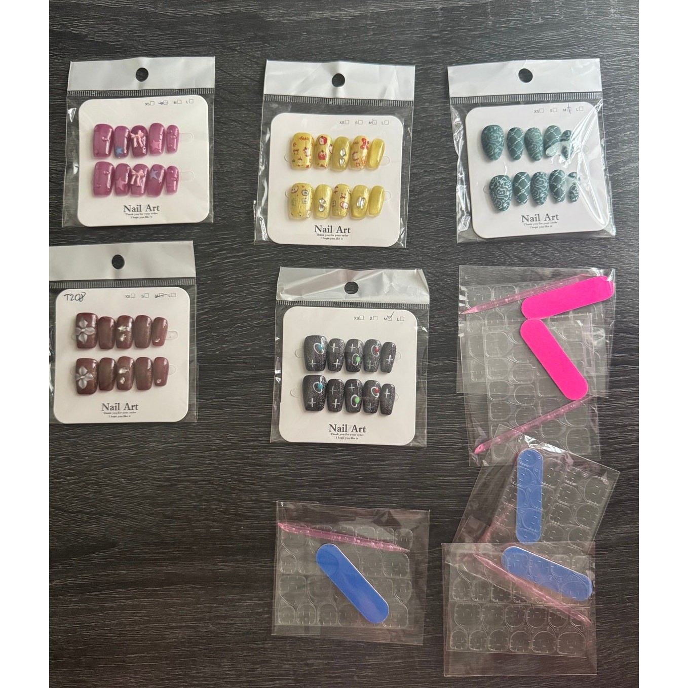 Lot of 5 Handmade Hand Painted Press On Nails Multicolor 3D