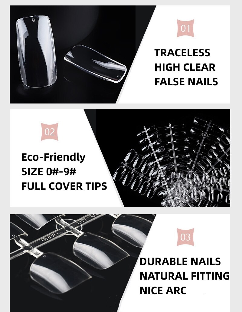 100pcs Full Cover Medium Short Square Oval Gel Press On False Nail Art Tips