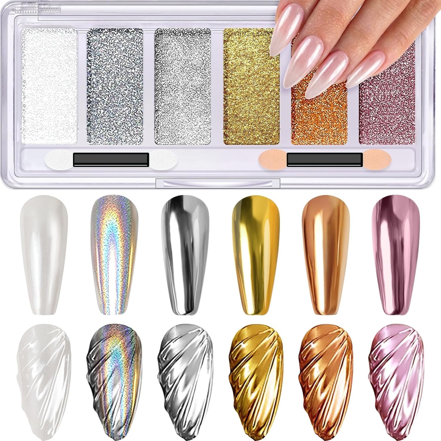 Chrome Nail Powder Palette – Iridescent Holographic Shine & Style