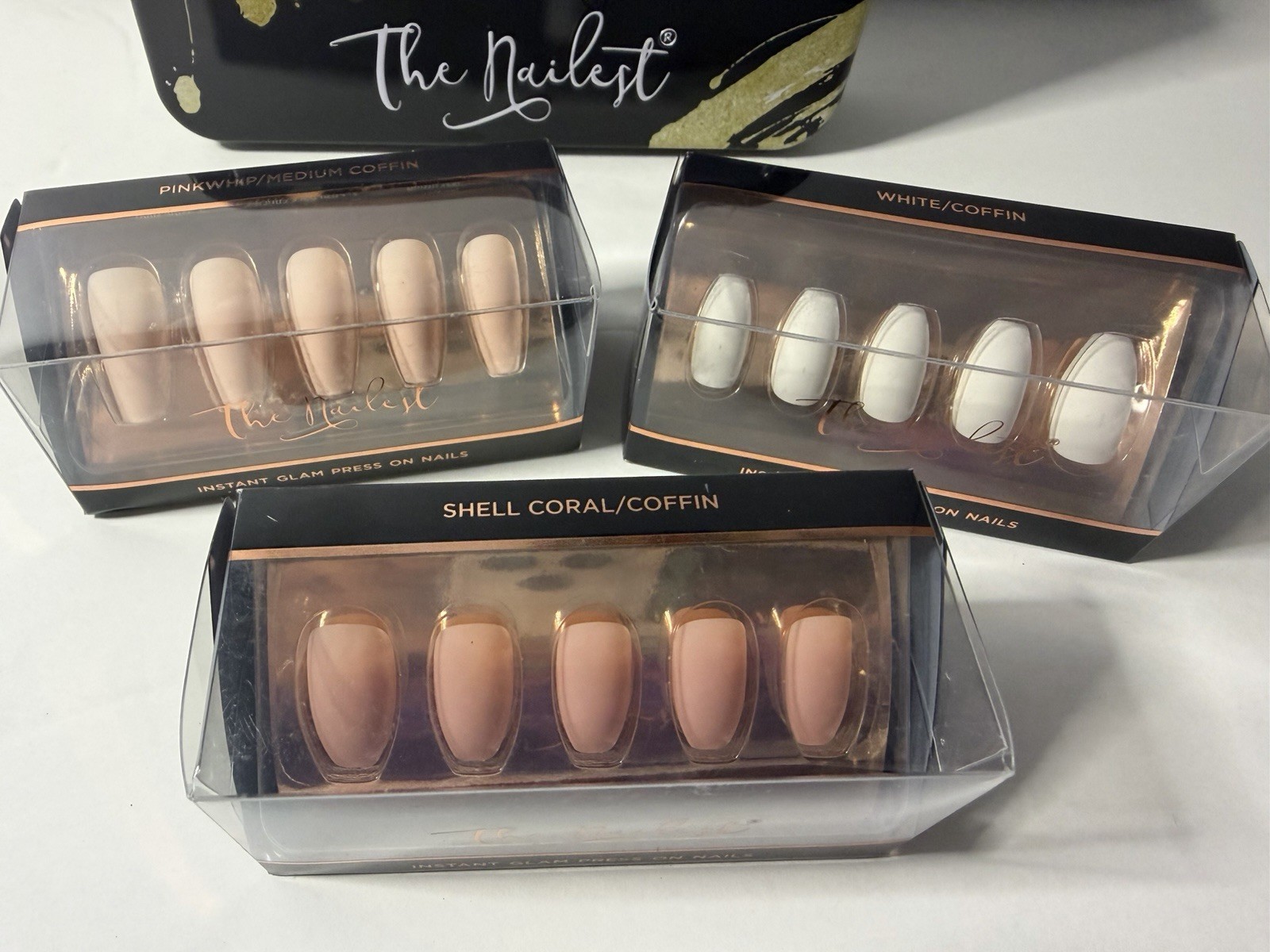 The Nailest Press On Nail Bundle –Pink, White & Shell Coral Coffin Sets + Case