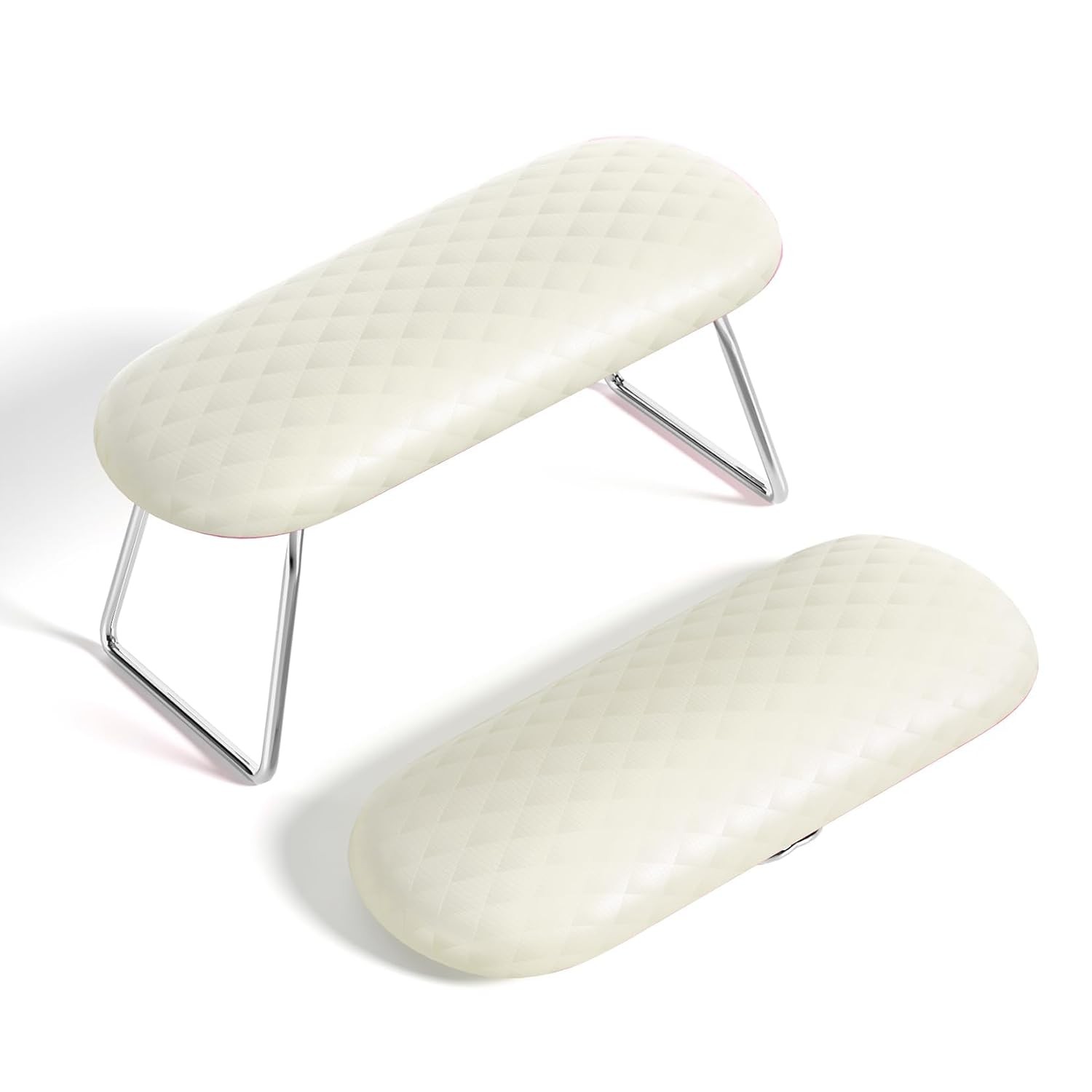 Foldable Manicure Nail Arm Rest with Soft Leather Cushion White