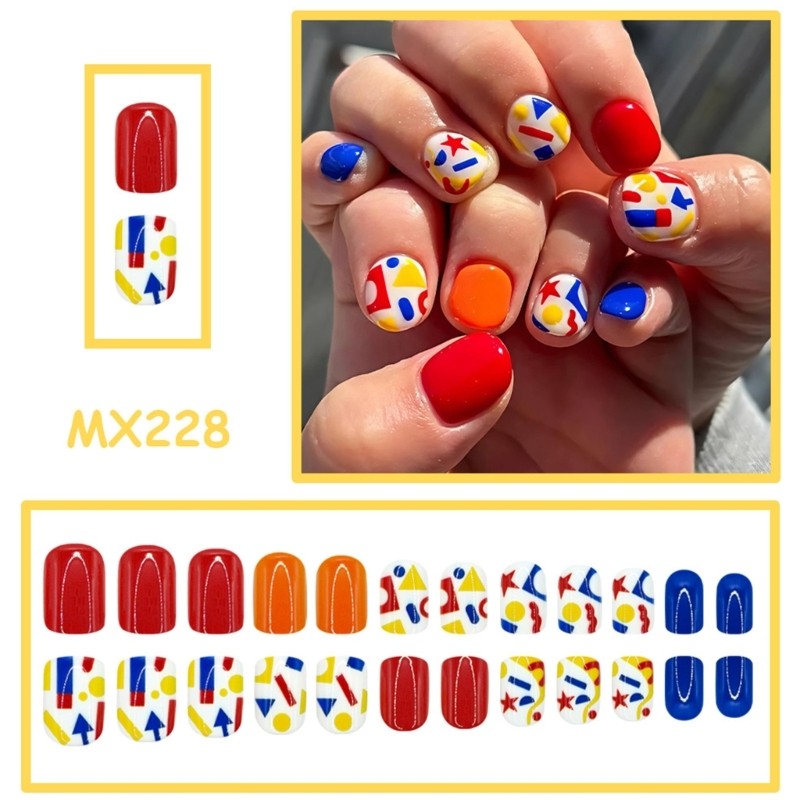 ABS Press On Nail Tips with Playful Geometric Color Artificial Nail