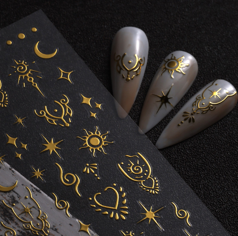 Retro Star Moon Metallic Gold Silver Laser Spiritual Baddies Nail Stickers NS39