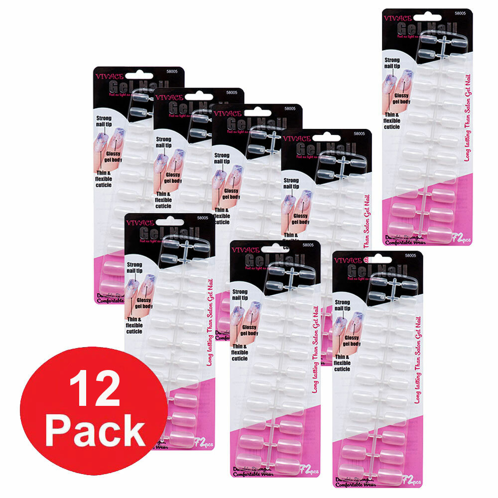 864 pcs Vivace Gel Nails Clear False Fake Full Nail Tip LOT OF 12 PACK NEW
